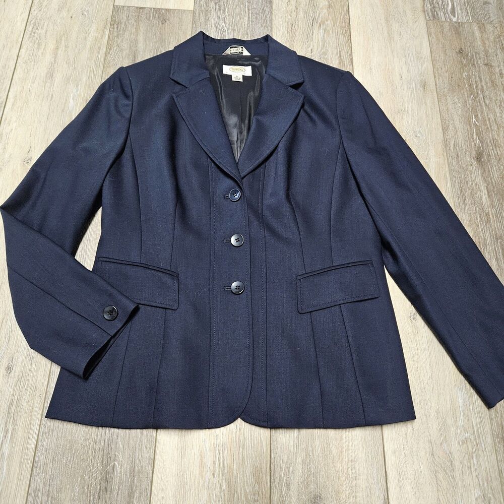 Talbots Vintage Italian Wool Navy Blue Classic Stretch Blazer Jacket Women's 6